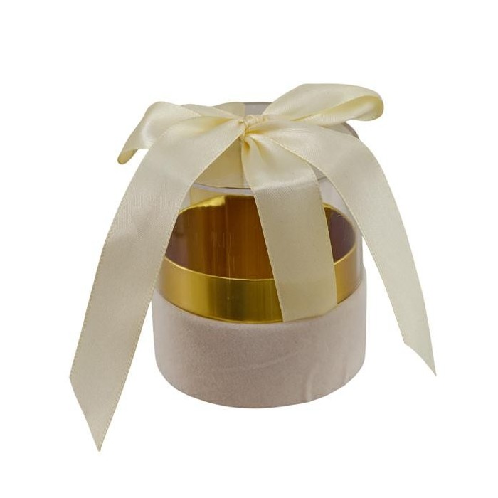 SCATOLA TONDA PICCOLA NASTRO FIOCCO PANNA 6.5X6.5X7